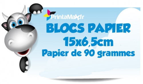 Blocs papier 15x6,5 cm. Papier de 90 grammes. Impression couleur